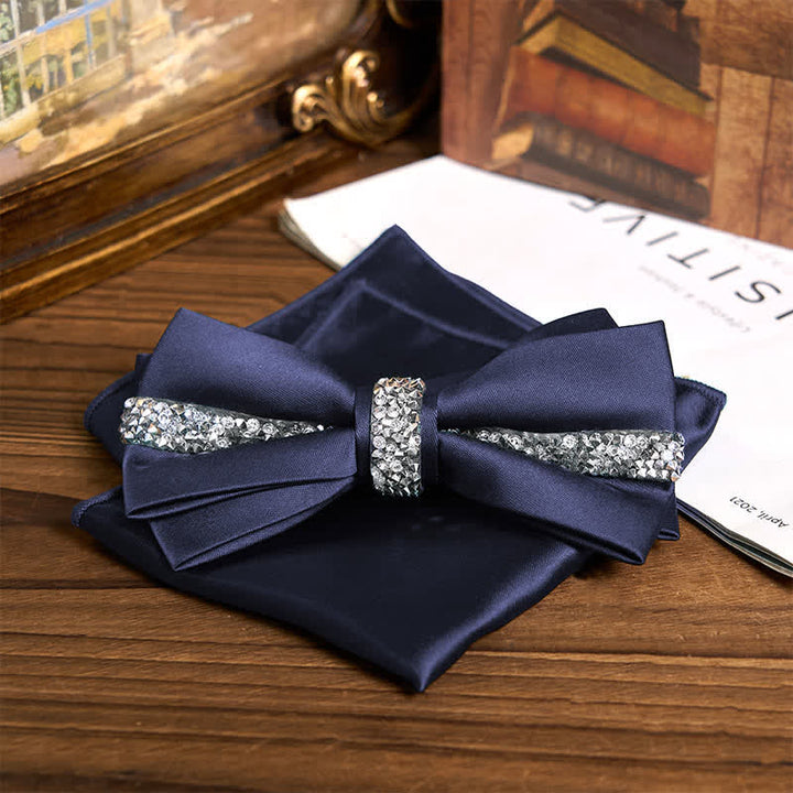 Set da uomo con papillon e fazzoletto da taschino in raso con strass scintillanti - image 22