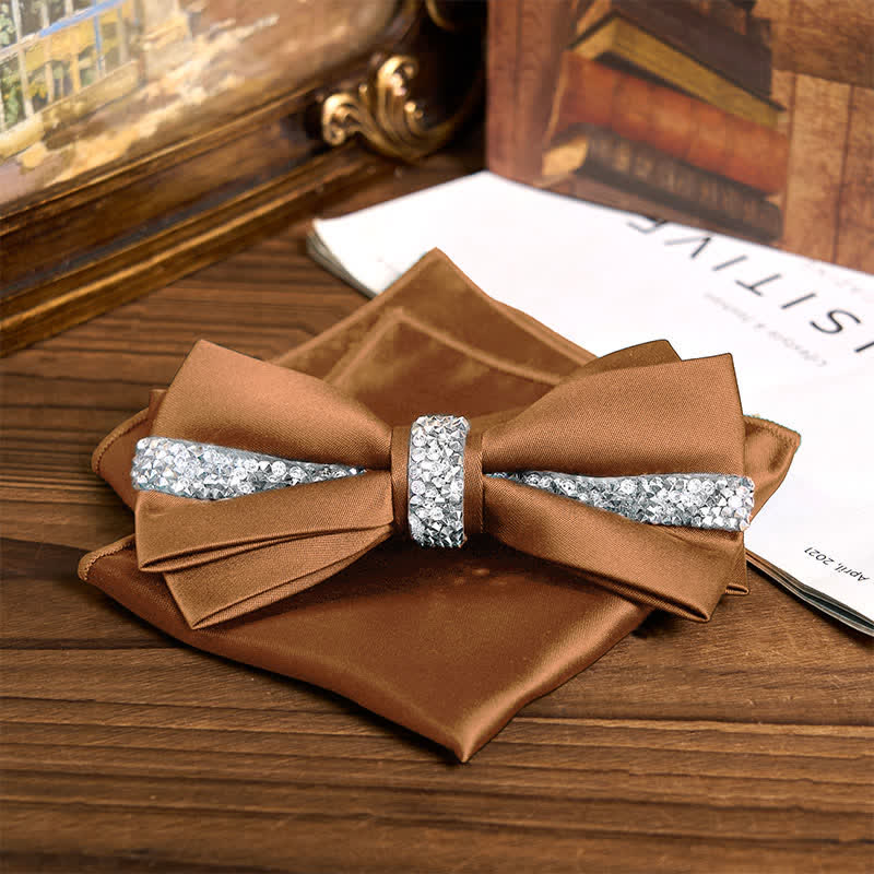 Set da uomo con papillon e fazzoletto da taschino in raso con strass scintillanti - image 20