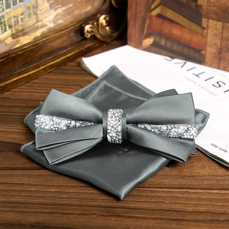 Set da uomo con papillon e fazzoletto da taschino in raso con strass scintillanti - image 14