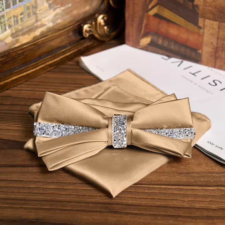 Set da uomo con papillon e fazzoletto da taschino in raso con strass scintillanti - Champagne - Papillon + fazzoletto da taschino - image 26