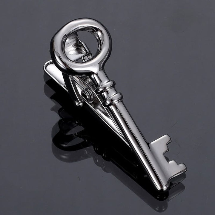 Fermacravatta con chiave in argento dorato per abbigliamento maschile - Argento - image 2