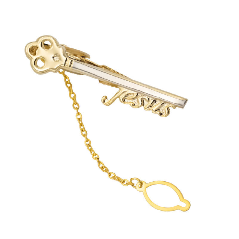 Fermacravatta con chiave di Gesù in oro per abito da sposa - image 3