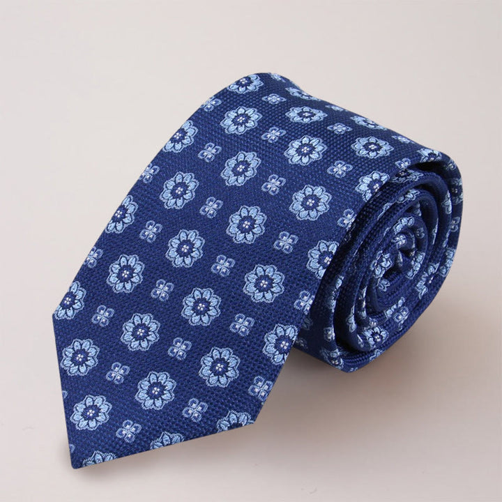 Cravatta da uomo in seta di gelso con mini fiori blu - Blu - image 2