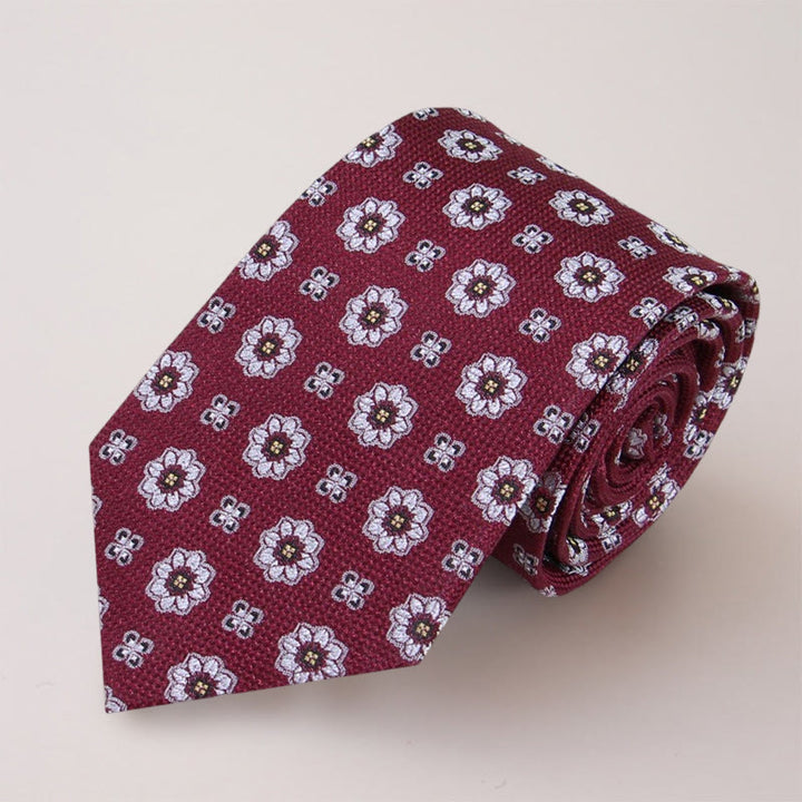 Cravatta da uomo in seta di gelso con mini fiori blu - Rosso - image 1