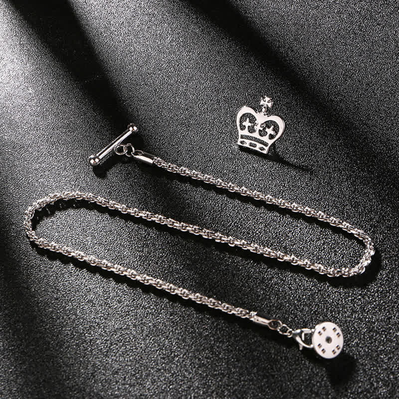 Spilla da uomo con catena pendente a forma di bavero per smoking e camicia - Corona - Argento - image 1