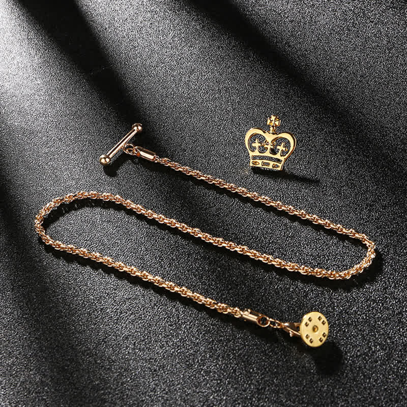 Spilla da uomo con catena pendente a forma di bavero per smoking e camicia - Corona - Oro - image 5