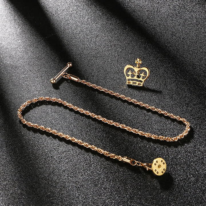 Spilla da uomo con catena pendente a forma di bavero per smoking e camicia - Corona - Oro - image 5