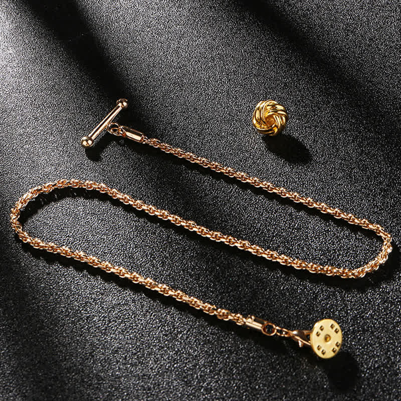 Spilla da uomo con catena pendente a forma di bavero per smoking e camicia - Nodo fortunato - Oro - image 9