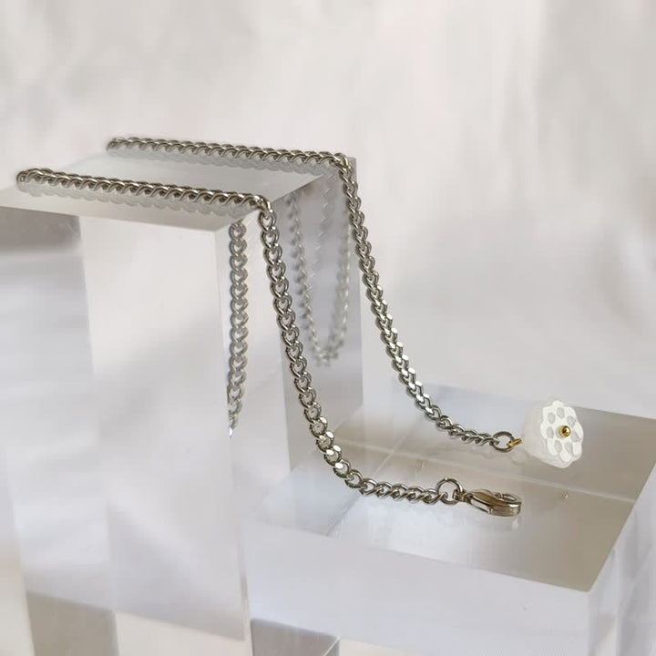 Spilla da uomo con catena a bavero in pietra naturale placcata in oro 18 carati e catena pendente - Loto bianco - Argento - image 7