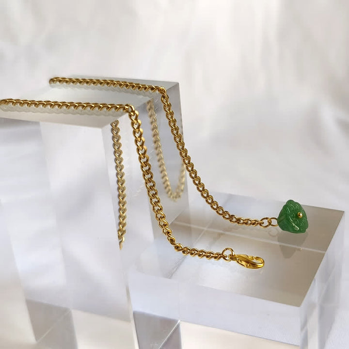 Spilla da uomo con catena a bavero in pietra naturale placcata in oro 18 carati e catena pendente - Loto verde - Oro - image 11