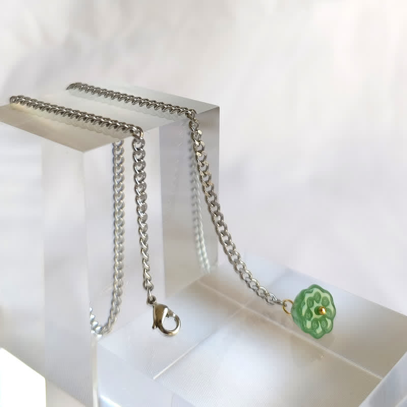 Spilla da uomo con catena a bavero in pietra naturale placcata in oro 18 carati e catena pendente - Loto verde - Argento - image 13