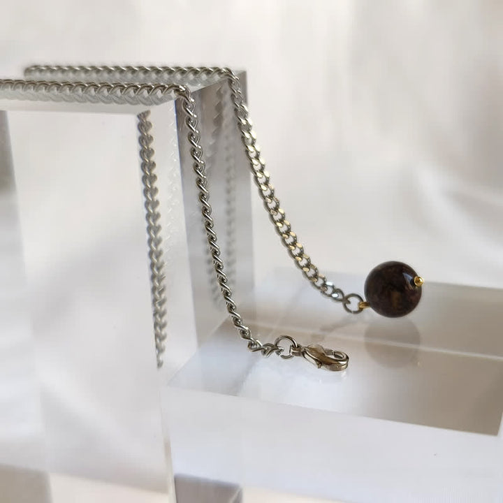 Spilla da uomo con catena a bavero in pietra naturale placcata in oro 18 carati e catena pendente - Pietra marrone - Argento - image 10