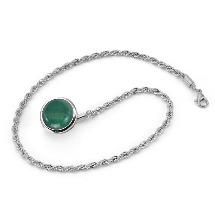 Spilla da uomo classica con catena da bavero in pietra preziosa naturale e catena pendente - Verde e argento - image 10