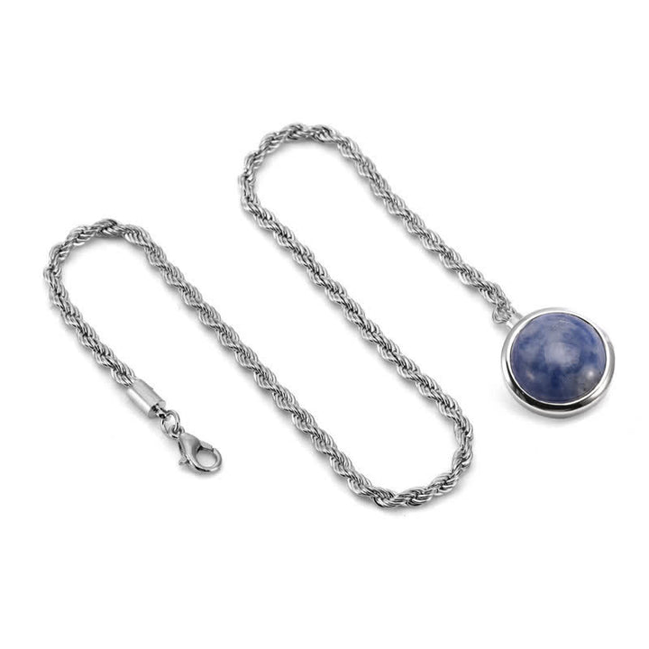 Spilla da uomo classica con catena da bavero in pietra preziosa naturale e catena pendente - Blu marino e argento - image 11