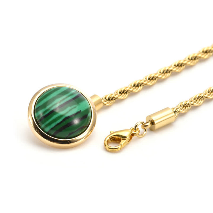 Spilla da uomo classica con catena da bavero in pietra preziosa naturale e catena pendente - Malachite e oro - image 5