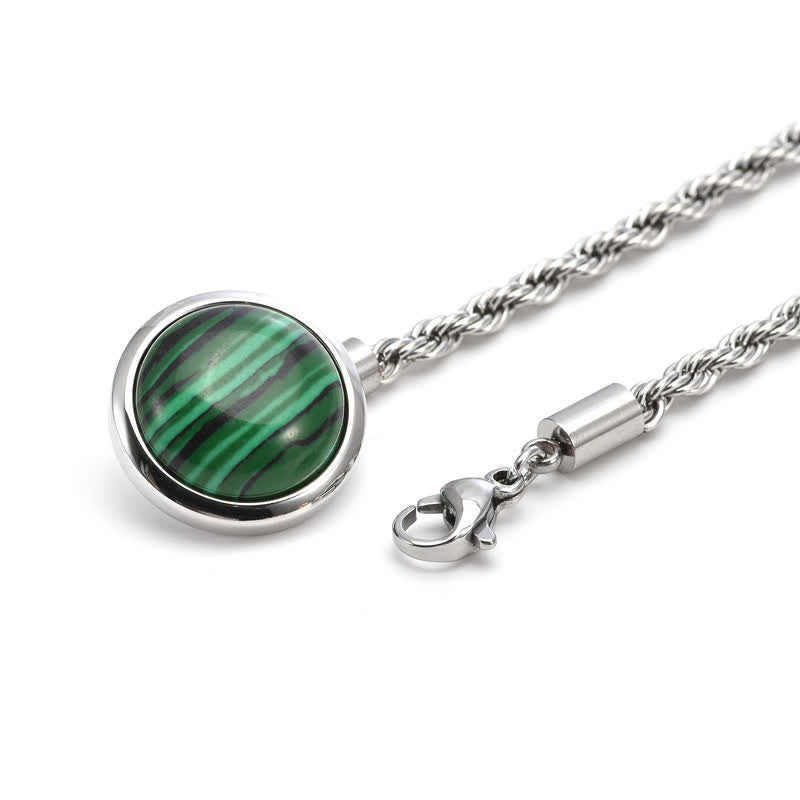 Spilla da uomo classica con catena da bavero in pietra preziosa naturale e catena pendente - Malachite e Argento - image 7