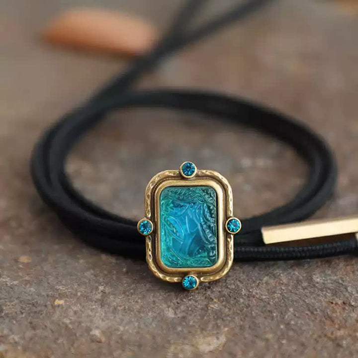 Cravatta Bolo in stile palazzo retrò con paesaggio marino blu e verde - Corda - image 0