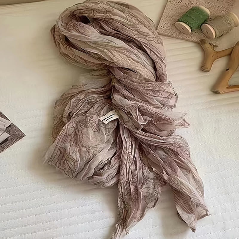 Sciarpa sottile da donna in cotone e lino leggero con stampa floreale - Caffè - image 1