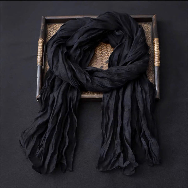 Sciarpa sottile in lino e cotone tinta unita retrò da donna - Nero - image 2