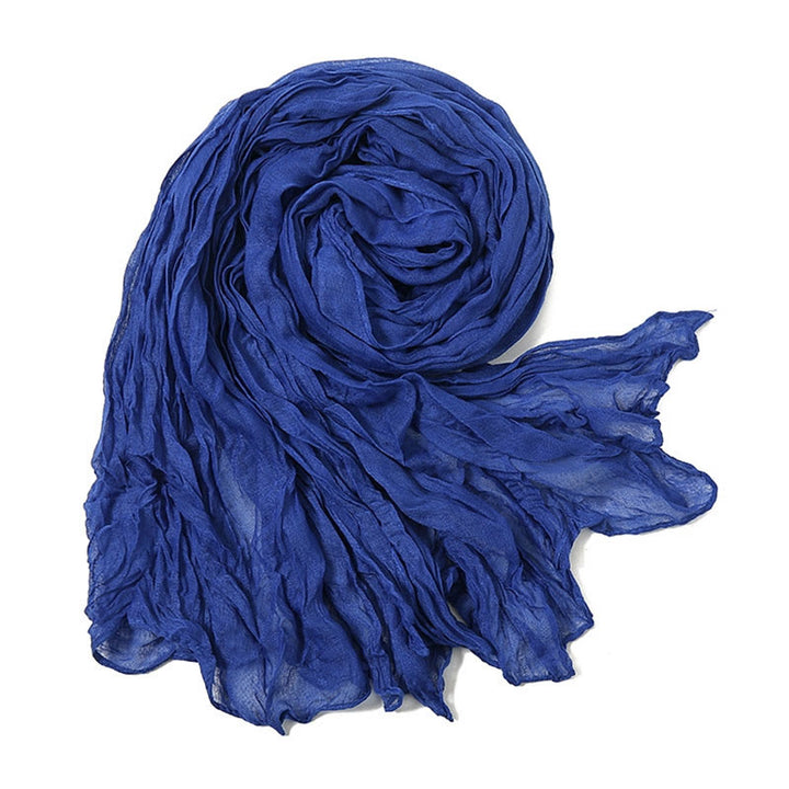 Sciarpa sottile in lino e cotone tinta unita retrò da donna - Blu - image 10