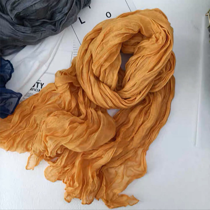 Sciarpa sottile in lino e cotone tinta unita retrò da donna - Giallo - image 14