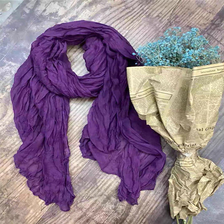 Sciarpa sottile in lino e cotone tinta unita retrò da donna - Viola - image 8