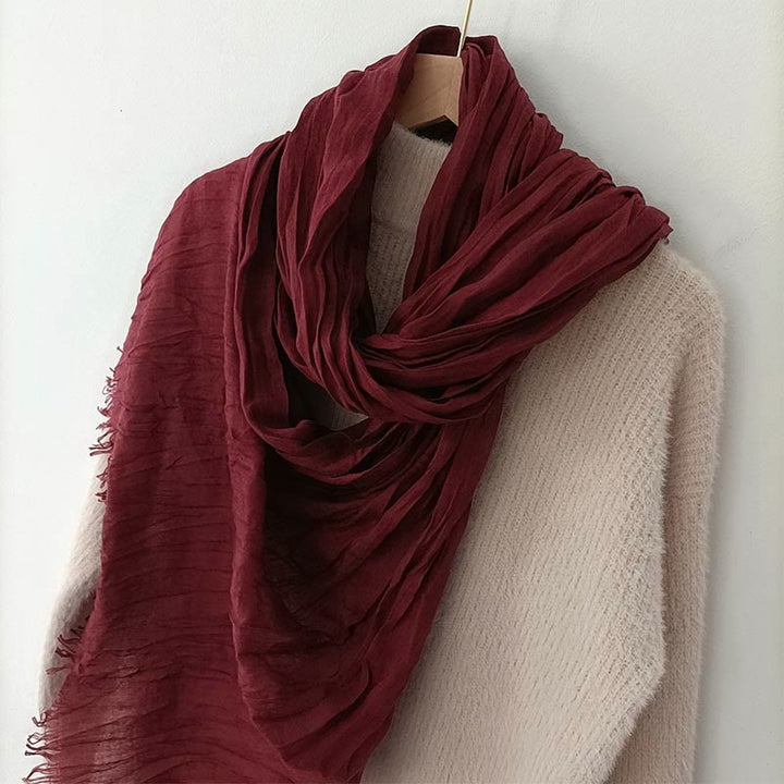 Sciarpa sottile in lino di cotone leggero e tinta unita retrò da donna - Vino rosso - image 7