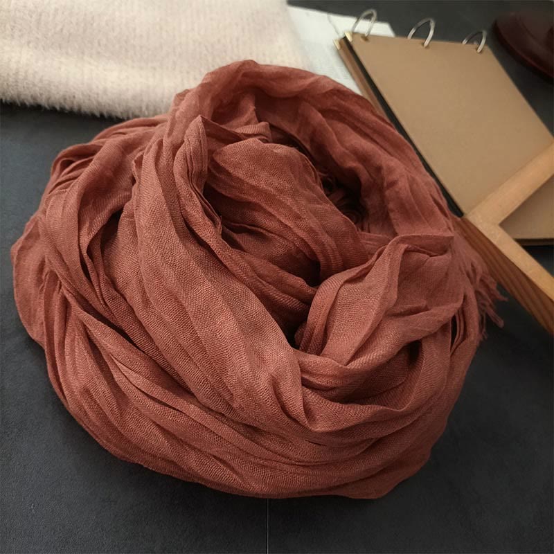 Sciarpa sottile in lino di cotone leggero e tinta unita retrò da donna - Rosso mattone - image 10