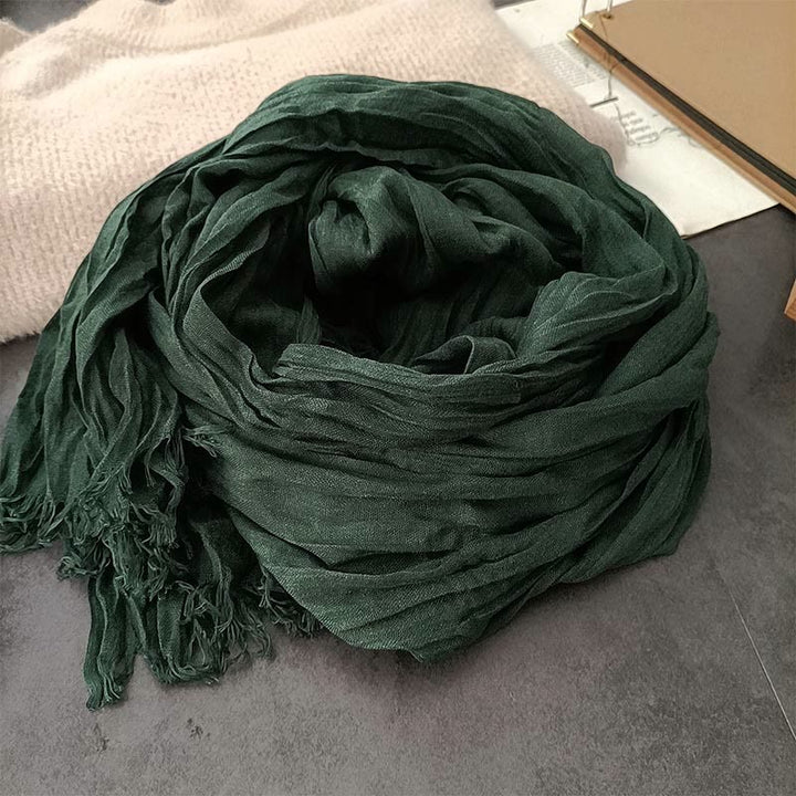 Sciarpa sottile in lino di cotone leggero e tinta unita retrò da donna - Verde - image 4
