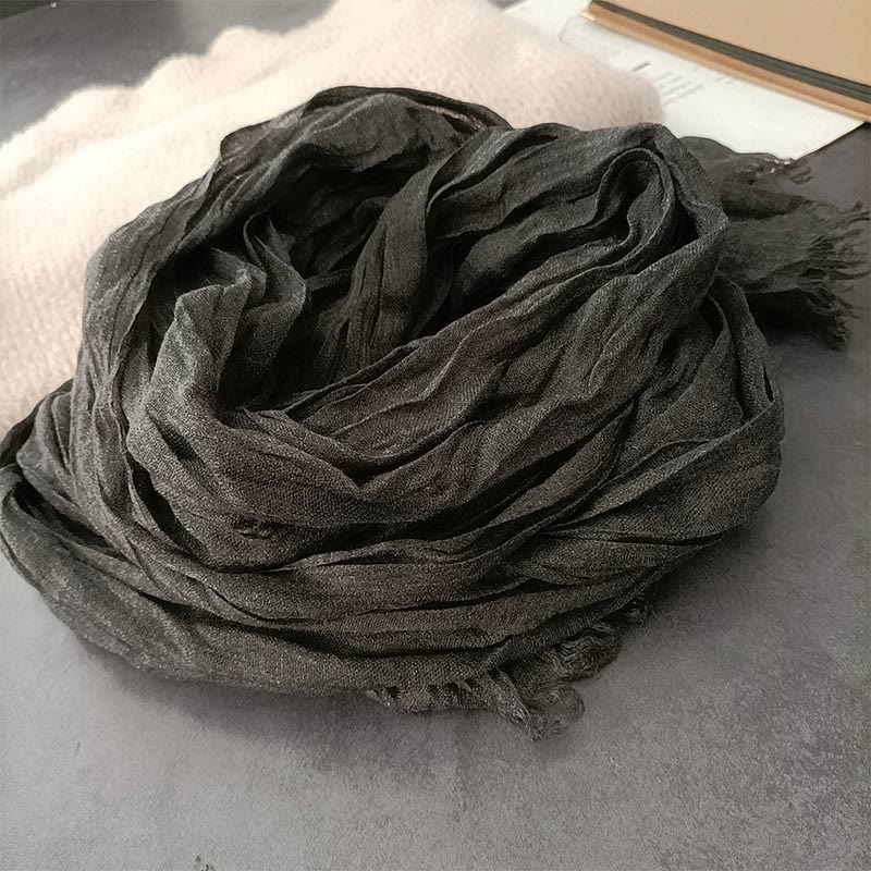 Sciarpa sottile in lino di cotone leggero e tinta unita retrò da donna - Grigio scuro - image 12