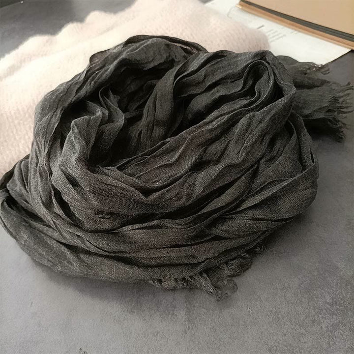 Sciarpa sottile in lino di cotone leggero e tinta unita retrò da donna - Grigio scuro - image 12