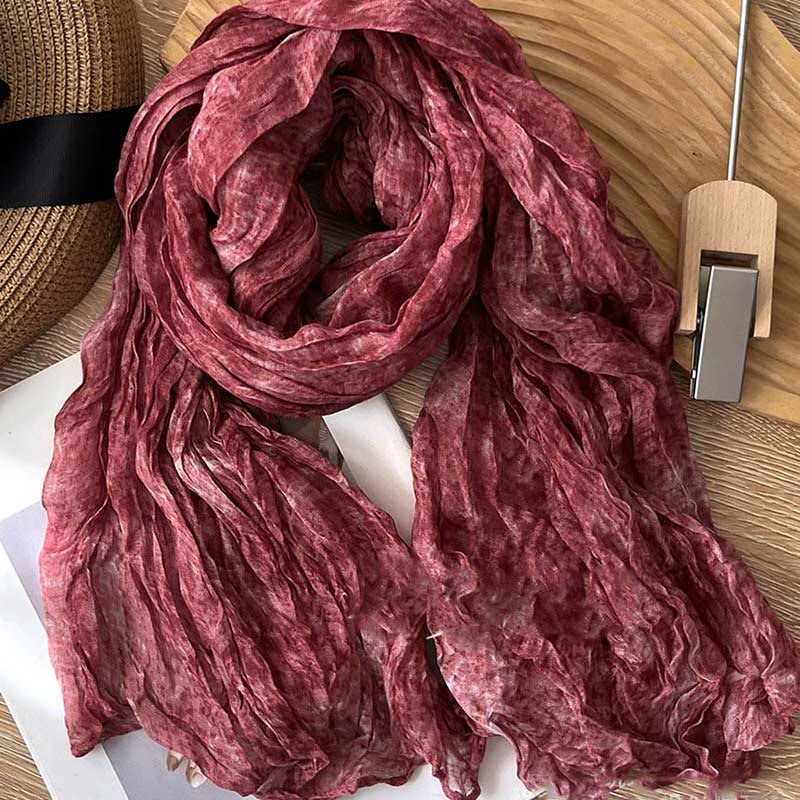 Sciarpa sottile da donna con motivo tie-dye retrò - Rosso scuro - image 6