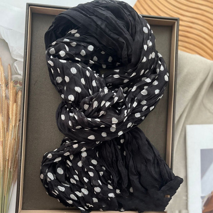 Sciarpa sottile arricciata a pois retrò da donna - Nero - image 0