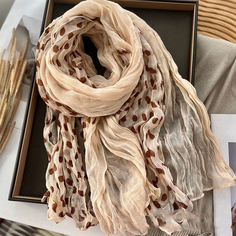 Sciarpa sottile arricciata a pois retrò da donna - Beige - image 2