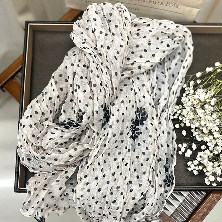 Sciarpa sottile arricciata a pois retrò da donna - Fiore bianco - image 7