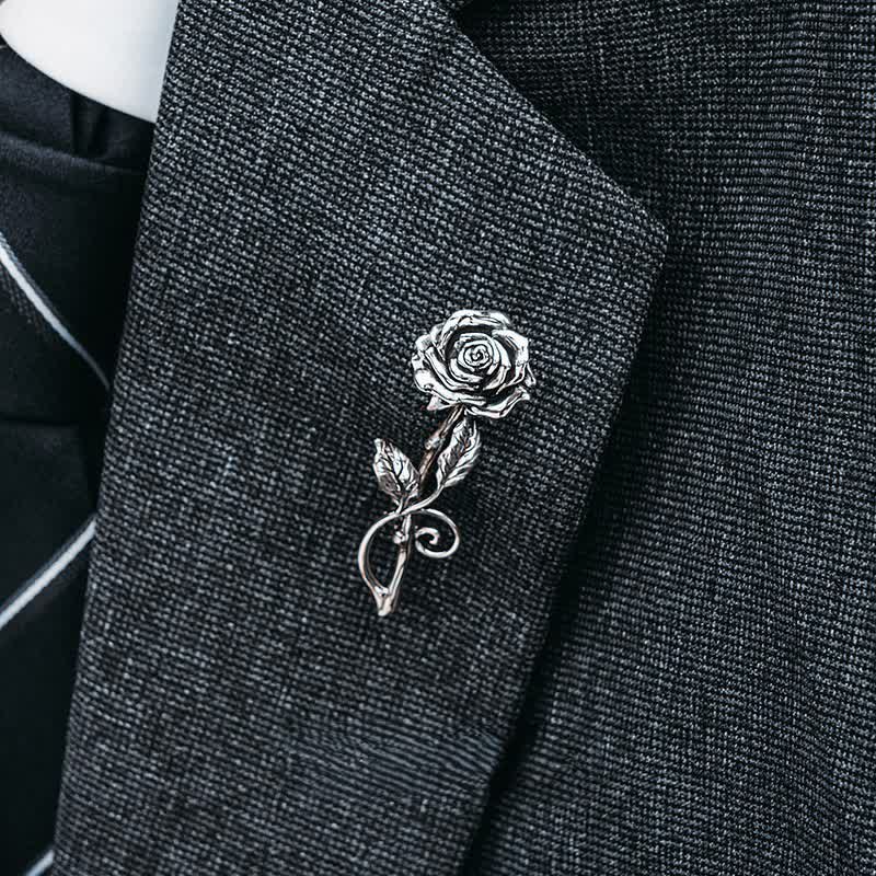 Spilla da uomo romantica con rosa in argento 3D - image 3