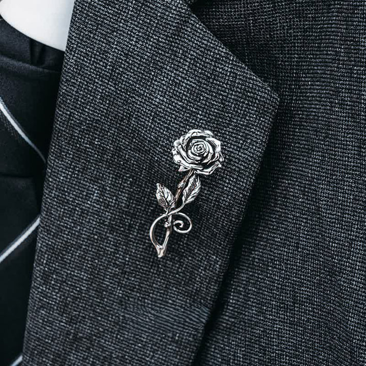 Spilla da uomo romantica con rosa in argento 3D - image 3