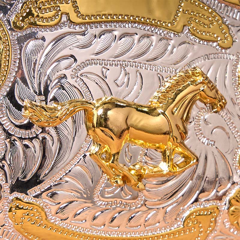 Cintura in pelle con fibbia da cowboy western fai da te con cavallo in corsa dorato - image 3