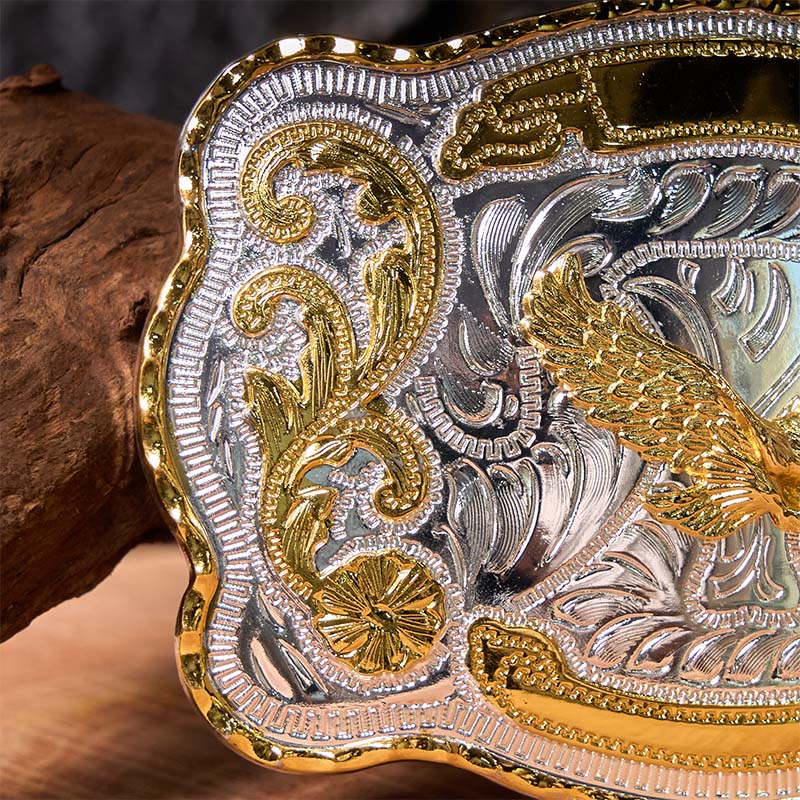 Cintura in pelle con fibbia da cowboy western fai da te con aquila volante dorata - image 4
