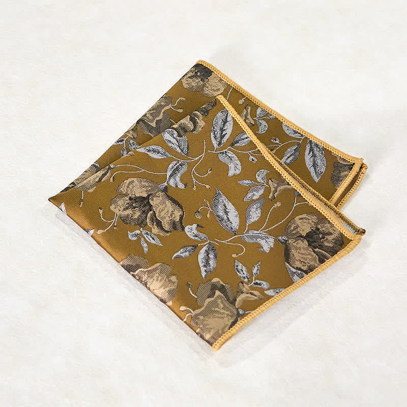 Cravatta da ufficio con stampa floreale elegante da uomo, fazzoletto da taschino - Verga d'oro scura - Fazzoletto da taschino - image 1