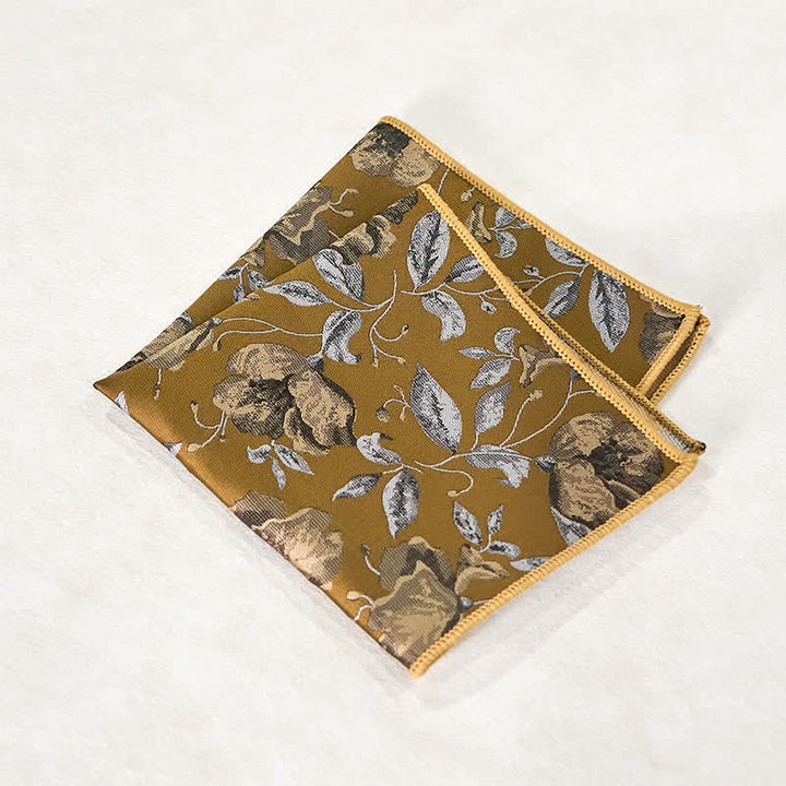 Cravatta da ufficio con stampa floreale elegante da uomo, fazzoletto da taschino - Verga d'oro scura - Fazzoletto da taschino - image 1