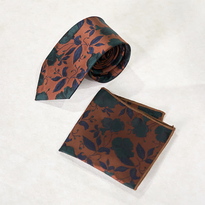 Cravatta da ufficio con stampa floreale elegante da uomo, fazzoletto da taschino - Siena - Cravatta + Fazzoletto da taschino - image 5