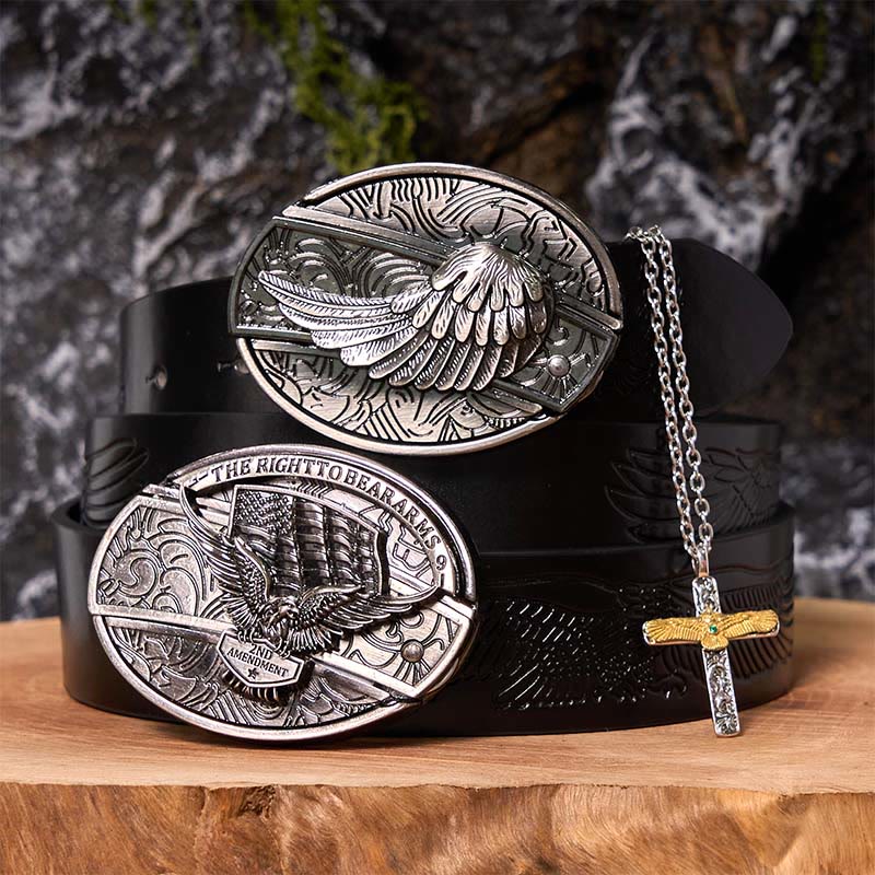 Set di cintura con fibbia fai da te con coltello nascosto e collana con croce d'aquila - Ali d'aquila - Cintura con aquila in rilievo nera - 42 - image 4