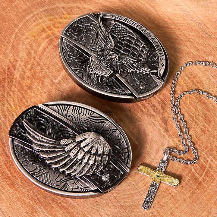 Set di cintura con fibbia fai da te con coltello nascosto e collana con croce d'aquila - Ali d'aquila - Senza cintura - Cintura non inclusa - image 1