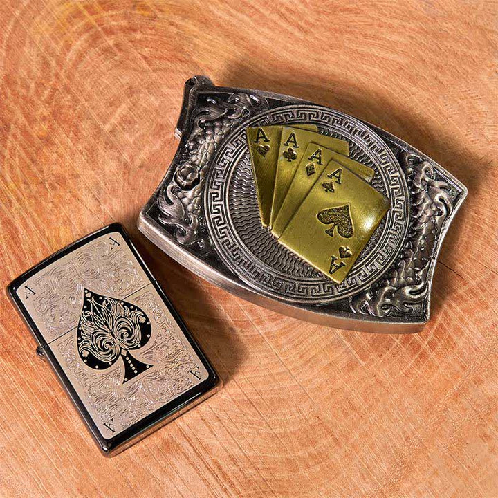 Set di accendini Black Ice con fibbia per cintura fai da te con coltello nascosto Poker Ace - Poker - Senza cintura - Cintura non inclusa - image 1