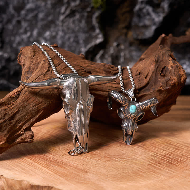 Set di collane con ciondolo a forma di toro dalle corna lunghe e testa di ariete in turchese - image 6