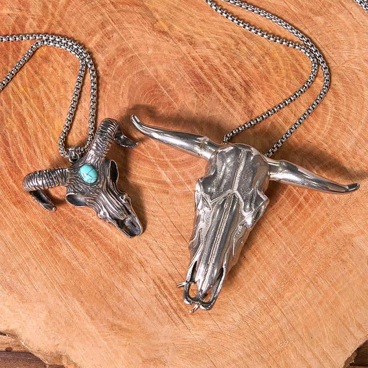 Set di collane con ciondolo a forma di toro dalle corna lunghe e testa di ariete in turchese - image 4