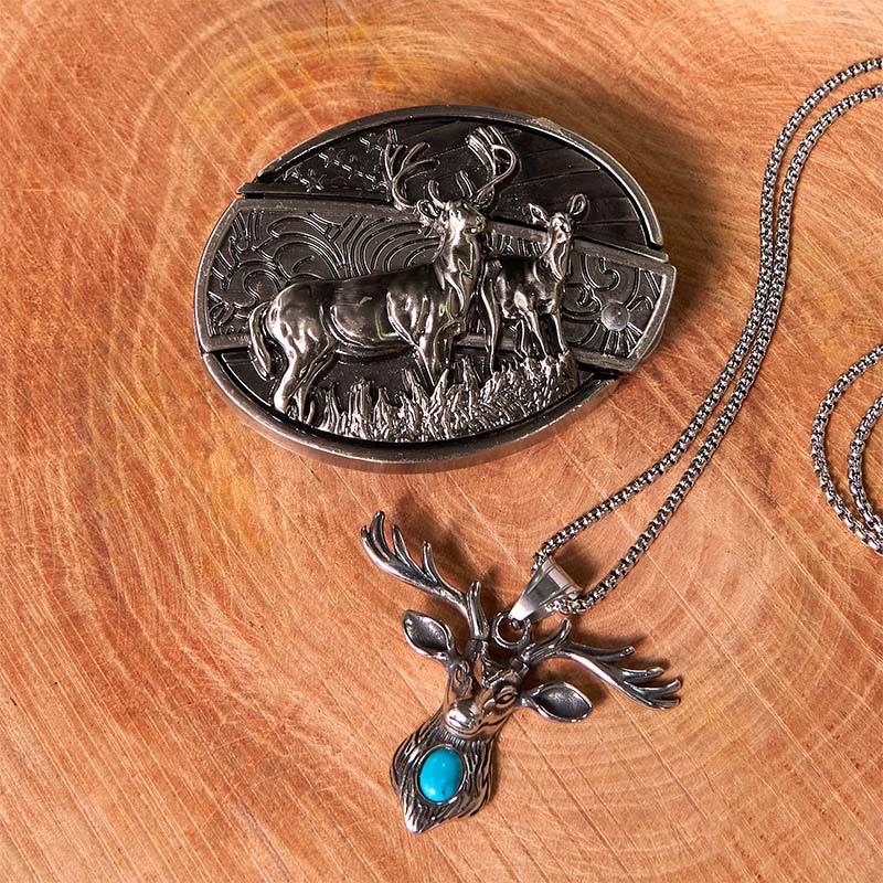 Set fai da te con fibbia per cintura con bandiera di cervo, coltello nascosto e anello fantasma di capra - image 4
