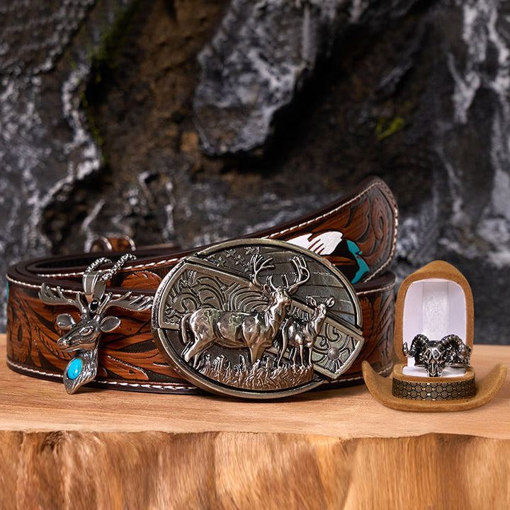 Set fai da te con fibbia per cintura con bandiera di cervo, coltello nascosto e anello fantasma di capra - Bandiera del cervo - Cintura di piume marroni - 40 - image 11