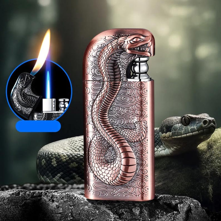Accendino a butano ricaricabile con motivo a doppia fiamma e motivo Serpent King in rilievo - Rame - image 15